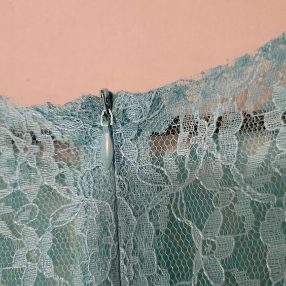 iEFiEL silk formal dress Turquoise Full Length w/lace Sz 12 - Picture 3 of 9